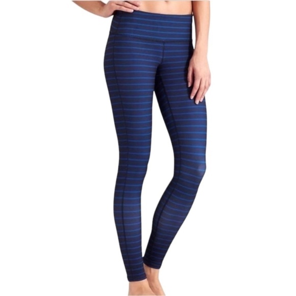 Athleta Chaturanga Tight Leggings in Admiral Stripe Cobalt Blue & Navy Sz Small - Picture 1 of 9